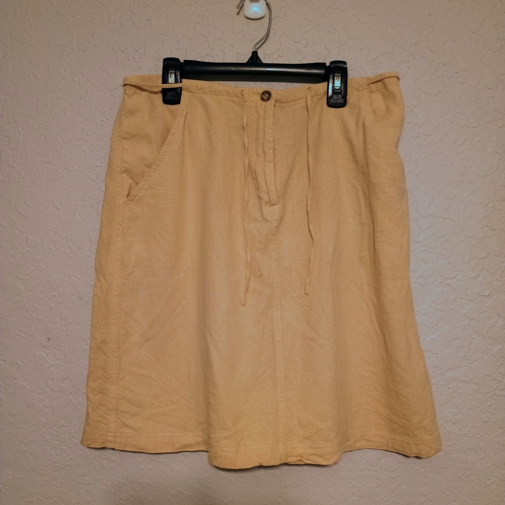 White Stag Linen Blend Skirt Womens 10 Yellow Drawstring A Line Knee Length